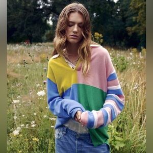 Guest in Residence Cashmere Multicolored Rugby Polo Sweater Size M